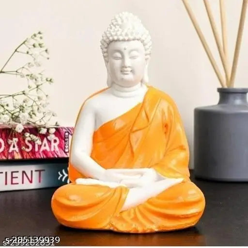 Dopin Premium Rare Handcrafted Polymarble Meditation/Dhyan Lord Figurine/Idol | Decorative/Fengshui/Showpiece (Orange, 5.5-inch) Pack of 1 (Orange)