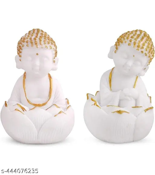 Cute Buddha Figurines Set of 2 Marble Living Room/Bedroom/Home/Office House/Desk & Car Dashboard Antique Idol, Art, Decoration, Showpiece