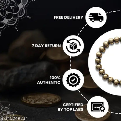 Golden Pyrite Bracelet for Men & Women | 8mm Natural Healing Stone | Business Success & Good Luck