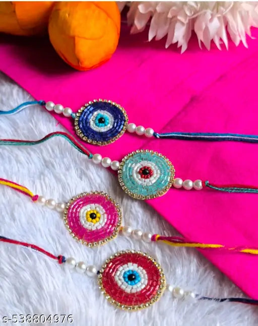 Evil Eye Rakhi Protect From Negative Energy Rakhi Handmade With Roli Chawal & Gift Card for Brother/Bhaiya/Bhai (Pack of 6 )