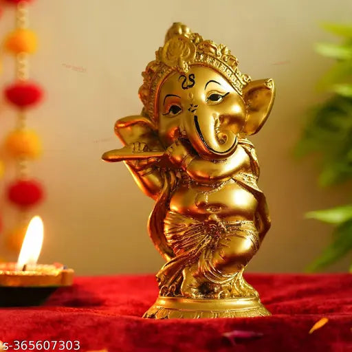 HC VILLA - Ganesha Statue Playing Bansuri for Diwali Decoration Items for Home Gifts