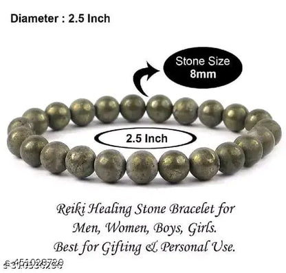 Raw Pyrite Bracelet for Men & Women | Natural Pyrite Stone Money Magnet Bracelet | Wealth, Success & Prosperity Crystal | Healing Energy Manifestation Bracelet | Adjustable Beaded Bracelet