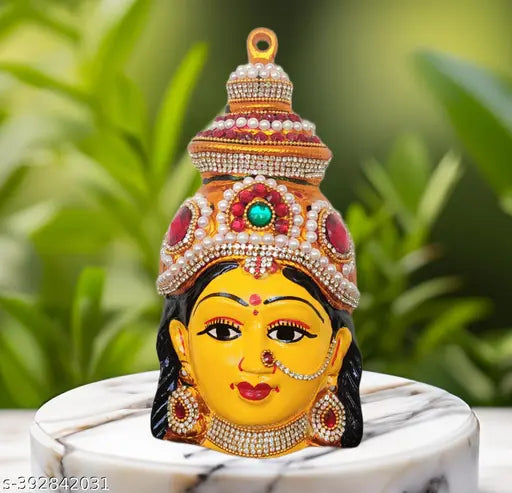 Yellow Varamahalaxmi Face !! Mahalaxmi Mukhota !! Handcrafted Metal Goddess lakshmi Mata Face/Gouri Mata Face!! Maa Laxmi Mukhota !! Marghshish MATA Mukhota [MODEL-Yellow 555]