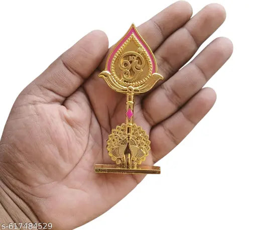 Murugan Vel 9.5cms height With Peacock Kartikeya Skanda Double Sided Metal Show Piece Idol For Car Dashboard Pooja room