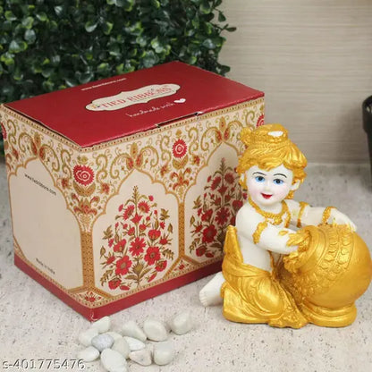 HC VILLA Krishna Idol Statue Figurine Showpiece Decorative Items for Home Decoration Pooja Room Living Room Bedroom Office Gifting (Gold)