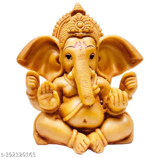 HC VILLA Lord Ganesha Ji Murti | Car Dashboard Brown Resin Bal Ganesh Idol for Home Decor Item Ganpati Statue for Desk & Gift Showpiece - Positive Energy Symbo