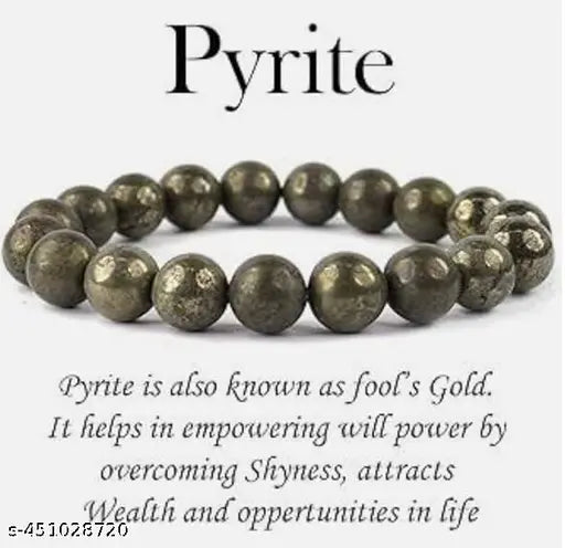 Raw Pyrite Bracelet for Men & Women | Natural Pyrite Stone Money Magnet Bracelet | Wealth, Success & Prosperity Crystal | Healing Energy Manifestation Bracelet | Adjustable Beaded Bracelet