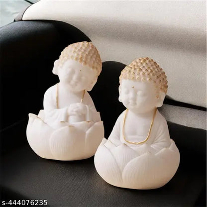 Cute Buddha Figurines Set of 2 Marble Living Room/Bedroom/Home/Office House/Desk & Car Dashboard Antique Idol, Art, Decoration, Showpiece