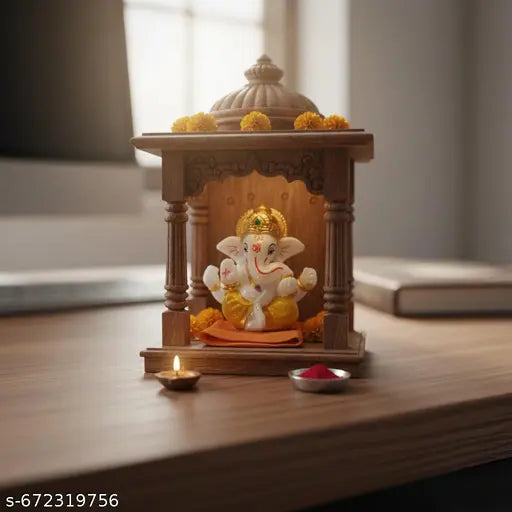 Cute Lord Ganesha Idol for Home Decor & Gift | White & Yellow Polyresin Ganpati Murti
