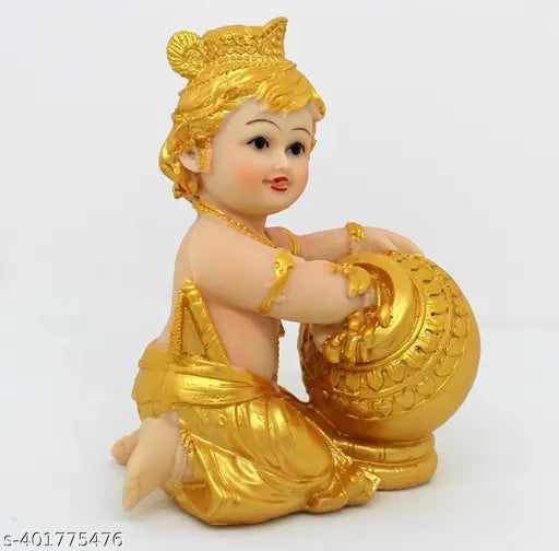 HC VILLA Krishna Idol Statue Figurine Showpiece Decorative Items for Home Decoration Pooja Room Living Room Bedroom Office Gifting (Gold)