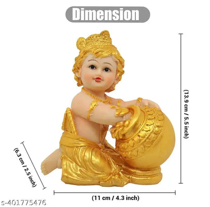 HC VILLA Krishna Idol Statue Figurine Showpiece Decorative Items for Home Decoration Pooja Room Living Room Bedroom Office Gifting (Gold)