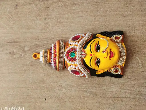 Yellow Varamahalaxmi Face !! Mahalaxmi Mukhota !! Handcrafted Metal Goddess lakshmi Mata Face/Gouri Mata Face!! Maa Laxmi Mukhota !! Marghshish MATA Mukhota [MODEL-Yellow 555]