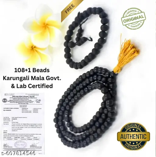 108+1 Beads Karungali Mala With Bracelet – Original Govt. & Lab Certified Ebony Wood Rosary for Protection, Meditation, Healing & Spiritual Awakening