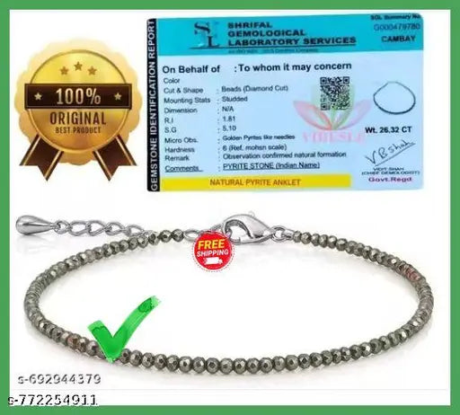 CALMING CRYSTALS Pyrite Anklet 2mm for Women & Girls | Money Attraction Crystal Anklet | Wealth Prosperity Luck Anklet | Golden Pyrite Beads Payal | Healing Stone Anklet | Adjustable Fashion Anklet Bracelet Pack of 1