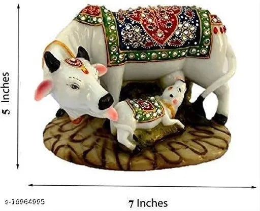 Jiyansh Creation Handicraft Decorative Marble dust/Polyresin Cow and Calf (5x3 Inch)