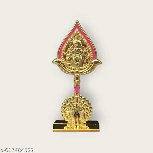 Murugan Vel 9.5cms height With Peacock Kartikeya Skanda Double Sided Metal Show Piece Idol For Car Dashboard Pooja room