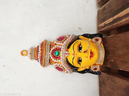 Yellow Varamahalaxmi Face !! Mahalaxmi Mukhota !! Handcrafted Metal Goddess lakshmi Mata Face/Gouri Mata Face!! Maa Laxmi Mukhota !! Marghshish MATA Mukhota [MODEL-Yellow 555]