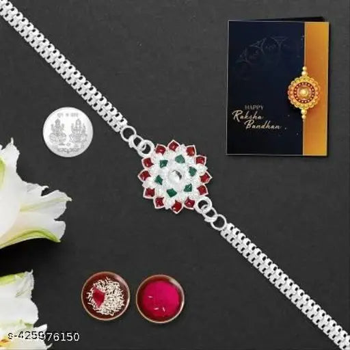 Periapt Floral Design Rakhi Set Of 1 With Pooja Coin, Roli Chawal & Greeting Card