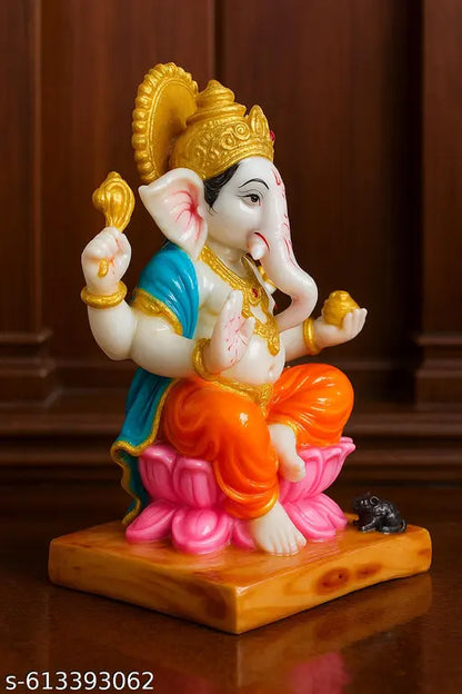 ASHA ART Premium Ganesh Ji Idol Marble Finish Murti for Home Temple Decor & Diwali Gift
