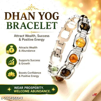 Dhan Yog Bracelet for Prosperity & Positive Energy | Premium Metal Link Crystal Bracelet