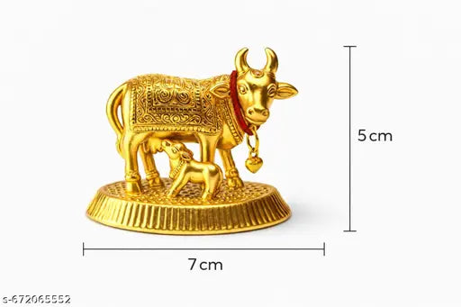 Golden Kamdhenu Cow & Calf Idol for Home Temple | Pooja Decor Showpiece