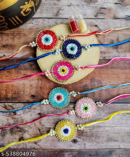 Evil Eye Rakhi Protect From Negative Energy Rakhi Handmade With Roli Chawal & Gift Card for Brother/Bhaiya/Bhai (Pack of 6 )