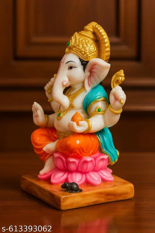 ASHA ART Premium Ganesh Ji Idol Marble Finish Murti for Home Temple Decor & Diwali Gift