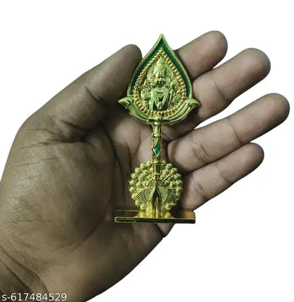 Murugan Vel 9.5cms height With Peacock Kartikeya Skanda Double Sided Metal Show Piece Idol For Car Dashboard Pooja room