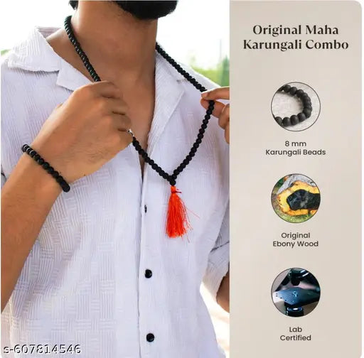 108+1 Beads Karungali Mala With Bracelet – Original Govt. & Lab Certified Ebony Wood Rosary for Protection, Meditation, Healing & Spiritual Awakening