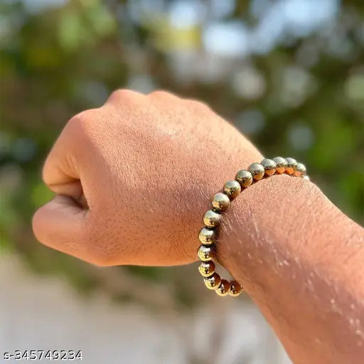 Golden Pyrite Bracelet for Men & Women | 8mm Natural Healing Stone | Business Success & Good Luck