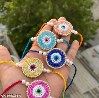 Evil Eye Rakhi Protect From Negative Energy Rakhi Handmade With Roli Chawal & Gift Card for Brother/Bhaiya/Bhai (Pack of 6 )