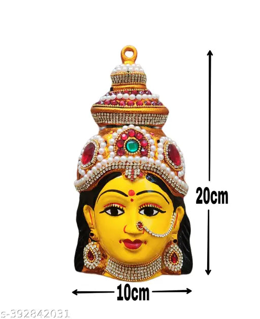 Yellow Varamahalaxmi Face !! Mahalaxmi Mukhota !! Handcrafted Metal Goddess lakshmi Mata Face/Gouri Mata Face!! Maa Laxmi Mukhota !! Marghshish MATA Mukhota [MODEL-Yellow 555]