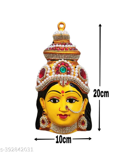 Yellow Varamahalaxmi Face !! Mahalaxmi Mukhota !! Handcrafted Metal Goddess lakshmi Mata Face/Gouri Mata Face!! Maa Laxmi Mukhota !! Marghshish MATA Mukhota [MODEL-Yellow 555]