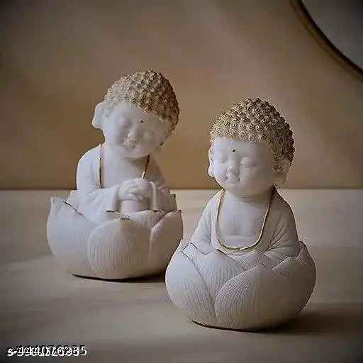 Cute Buddha Figurines Set of 2 Marble Living Room/Bedroom/Home/Office House/Desk & Car Dashboard Antique Idol, Art, Decoration, Showpiece