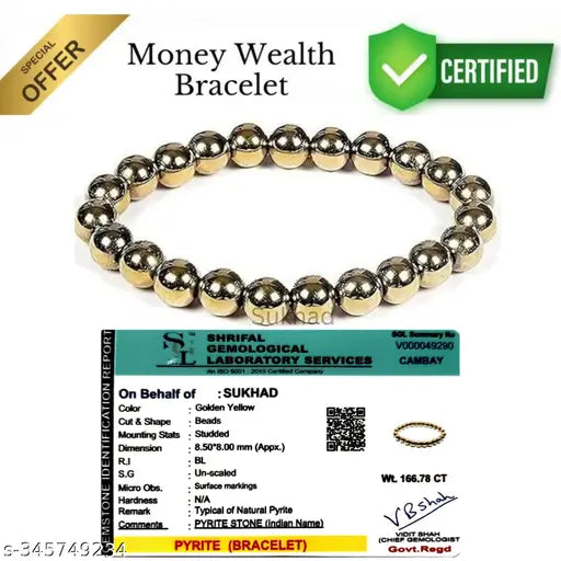 Golden Pyrite Bracelet for Men & Women | 8mm Natural Healing Stone | Business Success & Good Luck