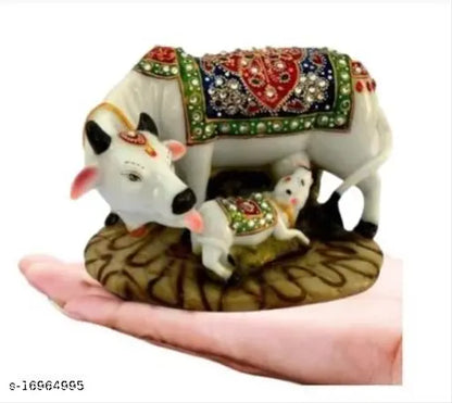 Jiyansh Creation Handicraft Decorative Marble dust/Polyresin Cow and Calf (5x3 Inch)