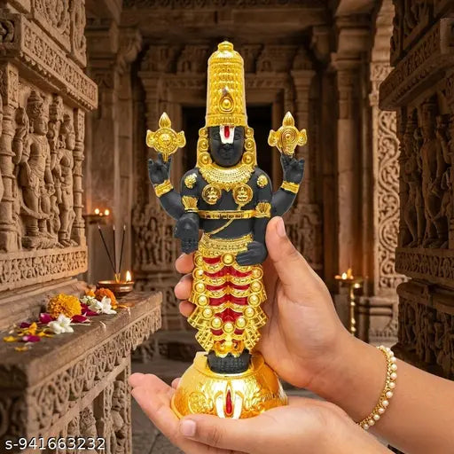 SP Handicrafts Lord Tirupati Balaji Idol for Home Decor - Gold Plated Venkateswara Swamy Statue (6 Inch)